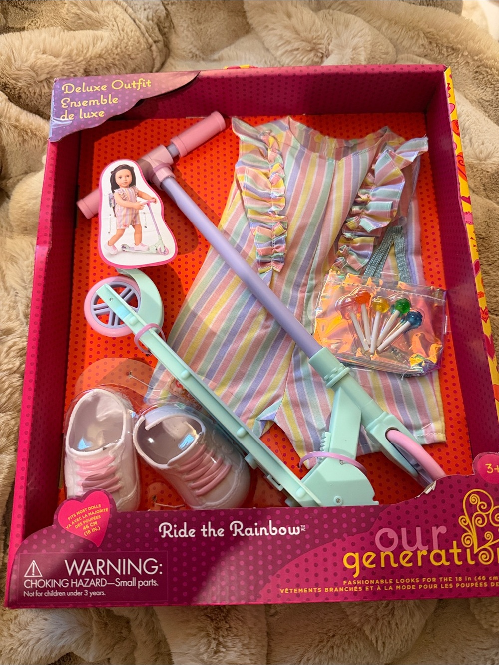 Our Generation Ride the Rainbow Doll Outfit & Scooter – Pastel Stripes